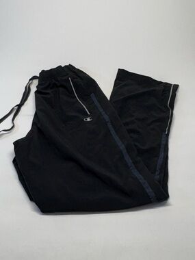 Champion Black Wide Leg Track Pants.White Contrast Piping. Medium women’s/YouthL